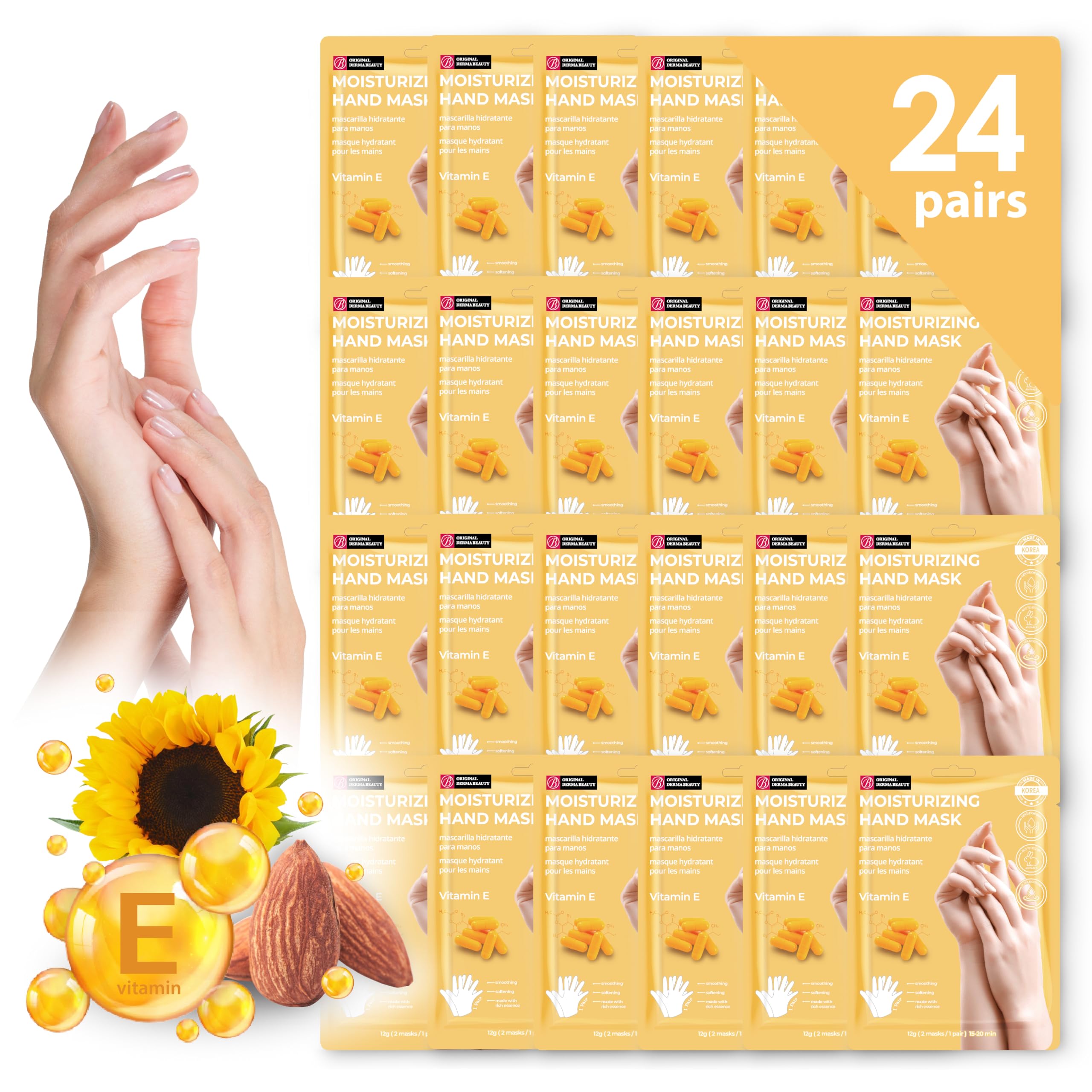 Innerest Original Derma Beauty Hand Mask 24 Pairs Moisturizing Vitamin E Hydrating Hand Mask Set Moisturizing Hand Mask Gloves Hand Repair Gloves Hand Care Hand Rejuvination Soothing Gloves
